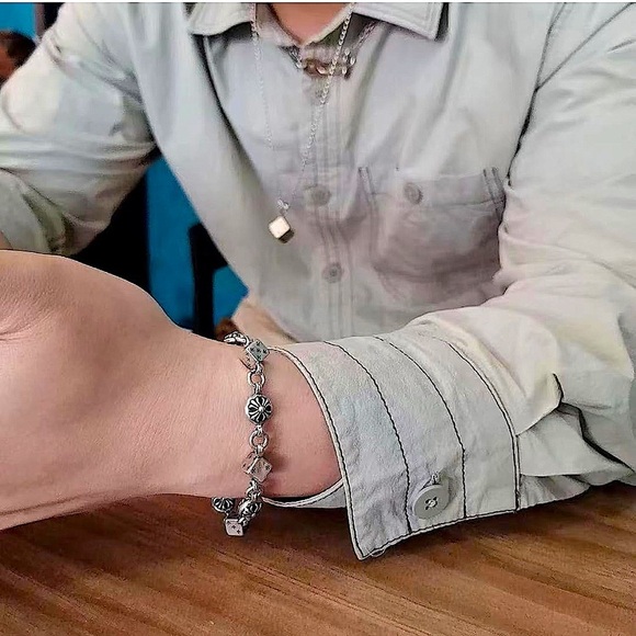 Stainless Steel Chain Link Bracelet, Mantra, Curb Hand Woven Engraved - Picture 8 of 8